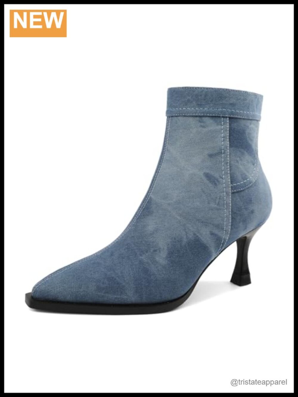 Denim Ankle Boots Pointed Toe Kitten Heel Booties Side Zipper 2.5 inch Women's